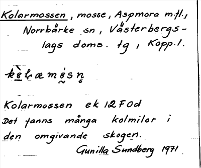 Bild på arkivkortet för arkivposten Kolarmossen