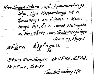 Bild på arkivkortet för arkivposten Korslången. Stora