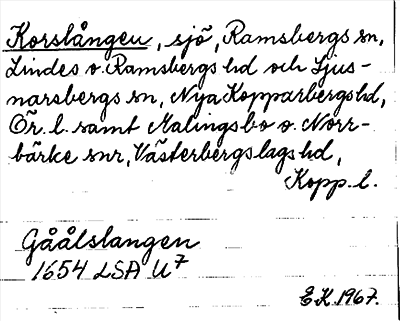 Bild på arkivkortet för arkivposten Korslången