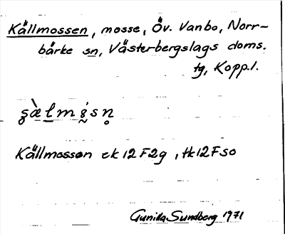 Bild på arkivkortet för arkivposten Källmossen