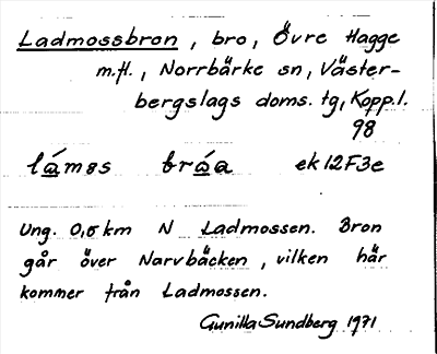 Bild på arkivkortet för arkivposten Ladmossbron