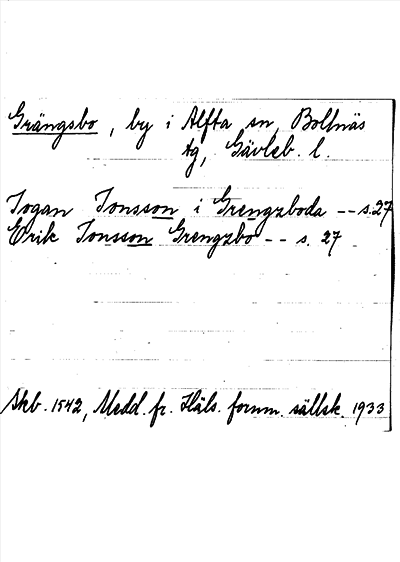 Bild på arkivkortet för arkivposten Grängsbo