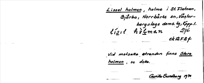 Bild på arkivkortet för arkivposten Lissel holmen