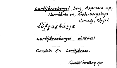 Bild på arkivkortet för arkivposten Lorttjärnsberget