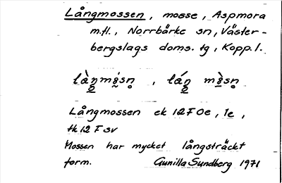 Bild på arkivkortet för arkivposten Långmossen