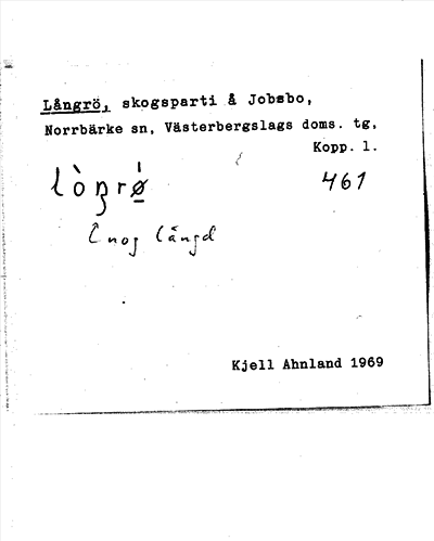 Bild på arkivkortet för arkivposten Långrö