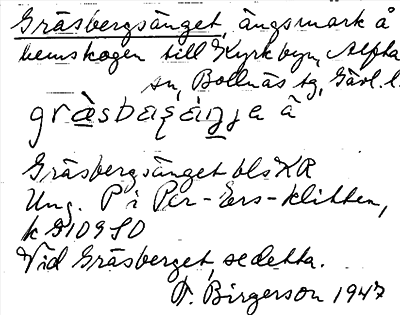 Bild på arkivkortet för arkivposten Gräsbergsänget