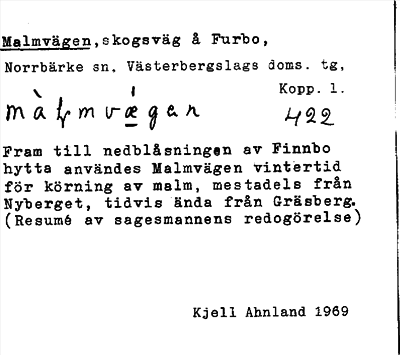 Bild på arkivkortet för arkivposten Malmvägen