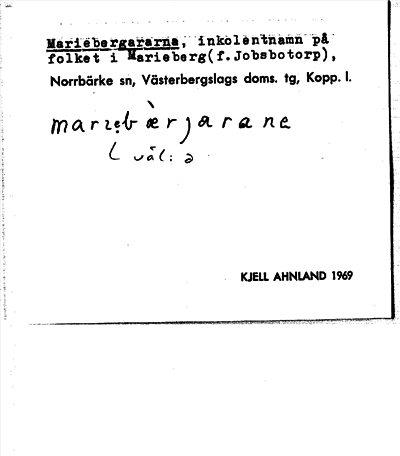 Bild på arkivkortet för arkivposten Mariebergarna