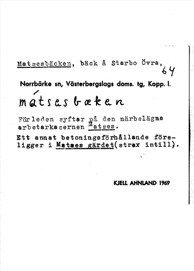 Bild på arkivkortet för arkivposten Matsesbäcken