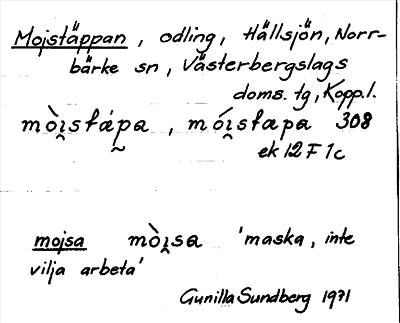 Bild på arkivkortet för arkivposten Mojstäppan