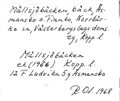 Bild på arkivkortet för arkivposten Mällsjöbäcken