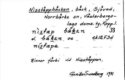 Bild på arkivkortet för arkivposten Nisstäppbäcken