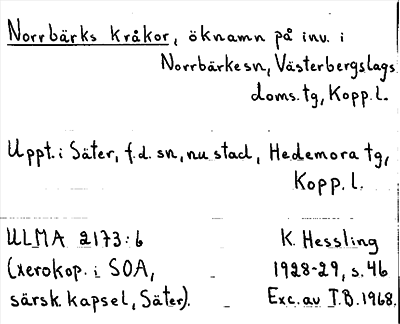 Bild på arkivkortet för arkivposten Norrbärks kråkor