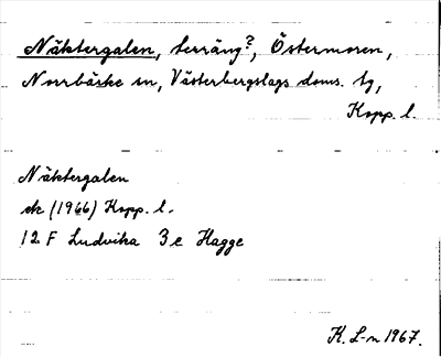 Bild på arkivkortet för arkivposten Näktergalen