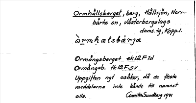 Bild på arkivkortet för arkivposten Ormhällsberget
