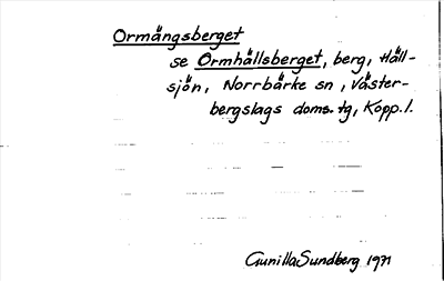 Bild på arkivkortet för arkivposten Ormängsberget, se Ormhällsberget