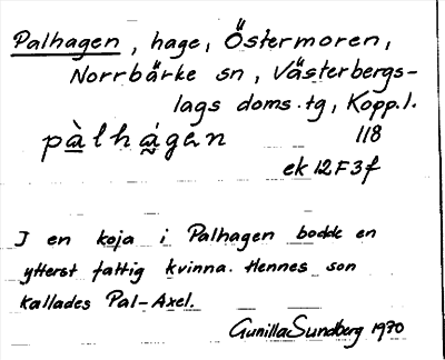 Bild på arkivkortet för arkivposten Palhagen