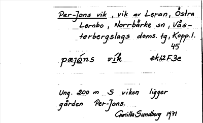 Bild på arkivkortet för arkivposten Per-Jons vik