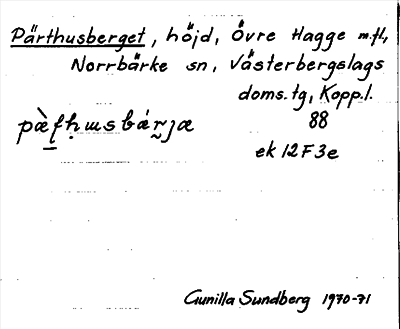 Bild på arkivkortet för arkivposten Pärthusberget