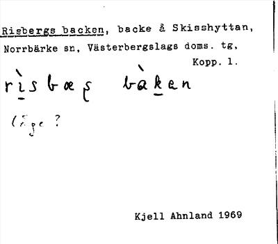Bild på arkivkortet för arkivposten Risbergs backen