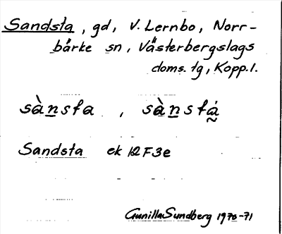 Bild på arkivkortet för arkivposten Sandsta