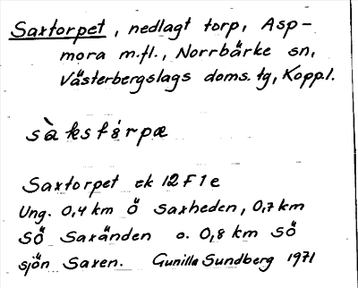 Bild på arkivkortet för arkivposten Saxtorpet