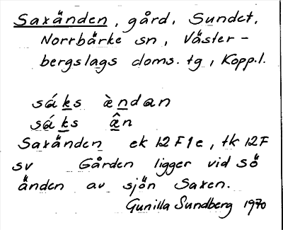 Bild på arkivkortet för arkivposten Saxänden