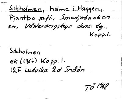Bild på arkivkortet för arkivposten Sikholmen