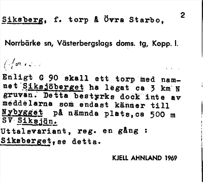 Bild på arkivkortet för arkivposten Siksberg