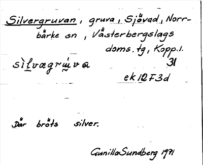 Bild på arkivkortet för arkivposten Silvergruvan
