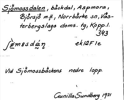 Bild på arkivkortet för arkivposten Sjömossdalen