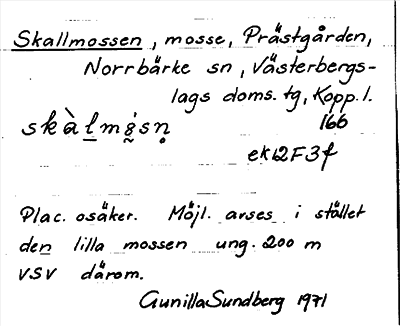 Bild på arkivkortet för arkivposten Skallmossen