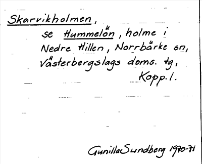 Bild på arkivkortet för arkivposten Skarvikholmen, se Hummelön