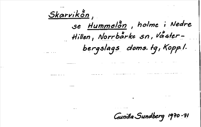 Bild på arkivkortet för arkivposten Skarvikön, se Hummelön