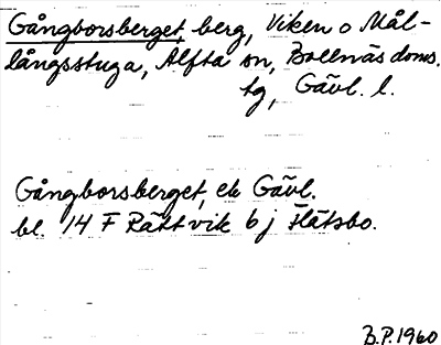 Bild på arkivkortet för arkivposten Gångborsberget