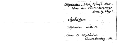 Bild på arkivkortet för arkivposten Slipbacken