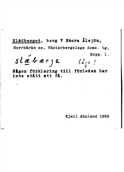 Bild på arkivkortet för arkivposten Slädberget