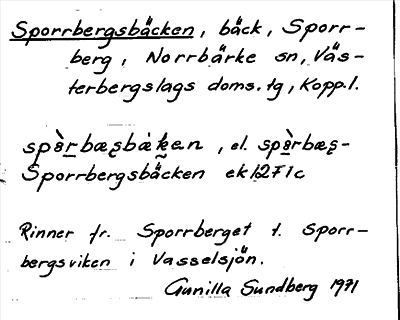 Bild på arkivkortet för arkivposten Sporrbergsbäcken
