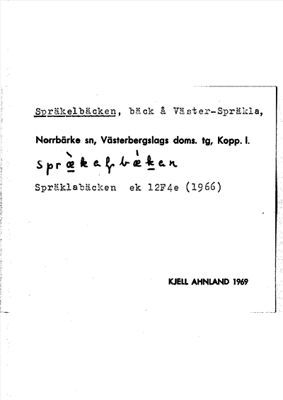 Bild på arkivkortet för arkivposten Spräkelbäcken