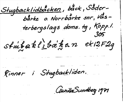 Bild på arkivkortet för arkivposten Stugbacklidbäcken