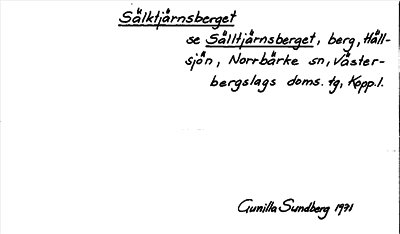 Bild på arkivkortet för arkivposten Sälktjärnsberget, se Sälltjärnsberget