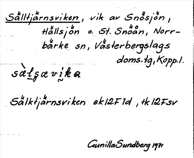 Bild på arkivkortet för arkivposten Sälltjärnsviken