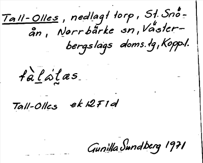 Bild på arkivkortet för arkivposten Tall-Olles