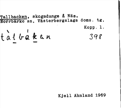 Bild på arkivkortet för arkivposten Tallbacken