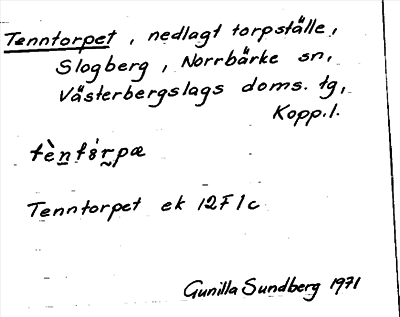 Bild på arkivkortet för arkivposten Tenntorpet