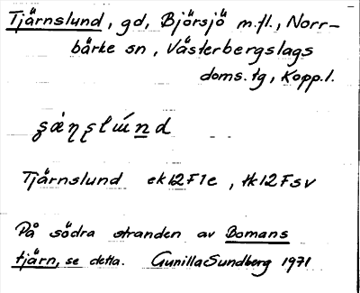 Bild på arkivkortet för arkivposten Tjärnslund