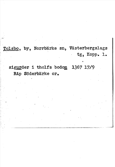Bild på arkivkortet för arkivposten Tolsbo