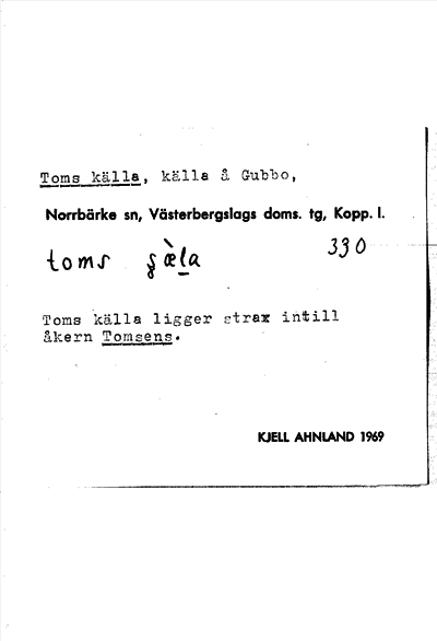 Bild på arkivkortet för arkivposten Toms källa