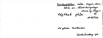 Bild på arkivkortet för arkivposten Tomtbackkällan